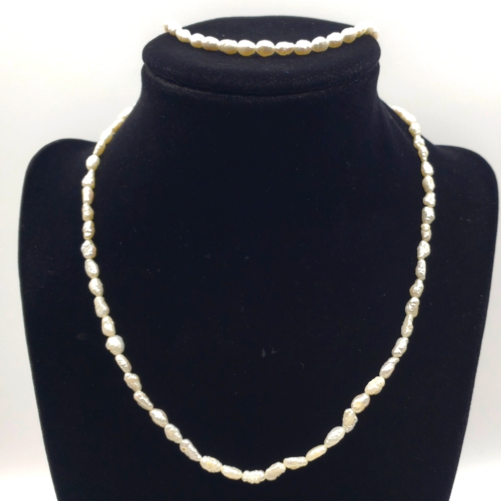 Freshwater Pearl Necklace & Bracelet White Vintage Jewelry Demi Parure